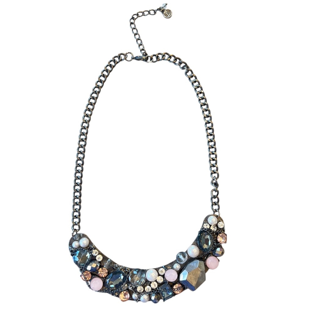 SIMPLY VERA Vera Wang Black Clear Pink Rhinestone Gemstone Bib‎ Necklace